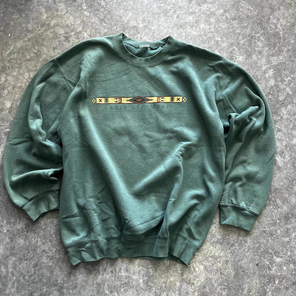 Lake Superior Sault Ste Marie Vtg Crewneck Sweatshirt Green 90s 80s XL X-Large